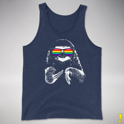 Gilbert Baker LGBTQ Pride Sloth Rainbow Flag Sunglasses Premium Tank - Navy Heather